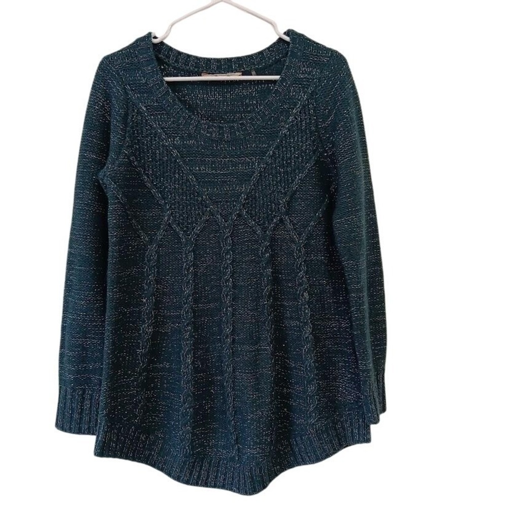 Soft Surroundings‎ Sweater Womens XS Teal Blue Cable Knit Scoop Neck Tunic Top